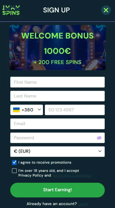 1000spins casino sign up